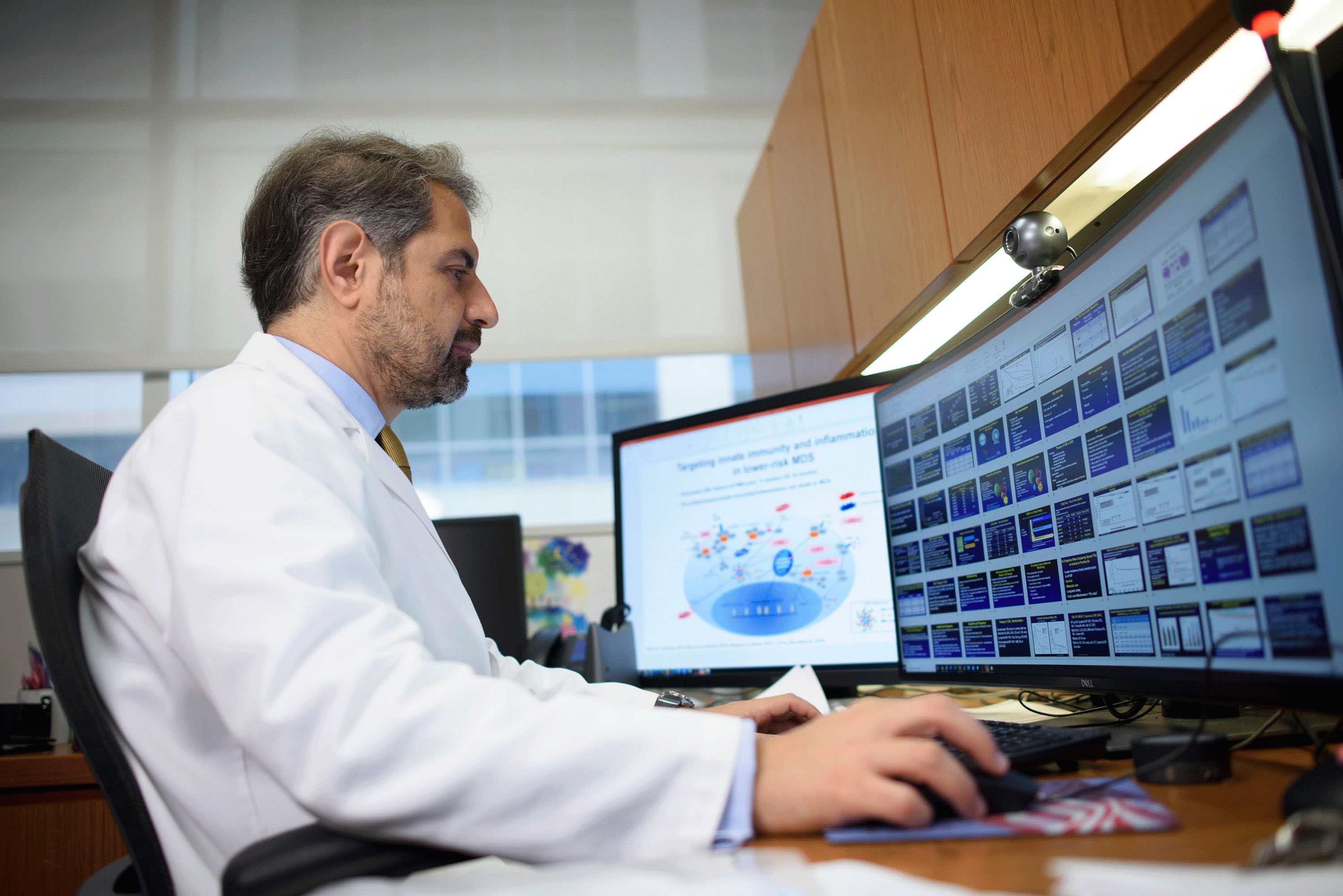 的照片白血病专家伊莱亚斯Jabbour,医学博士他的电脑。